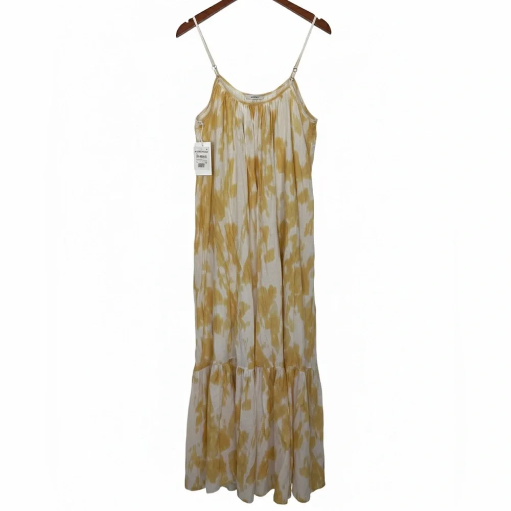 Nordstrom Silk Cotton Sun Dress Yellow White Maxi Pocket Boho Festival S - Picture 2 of 10